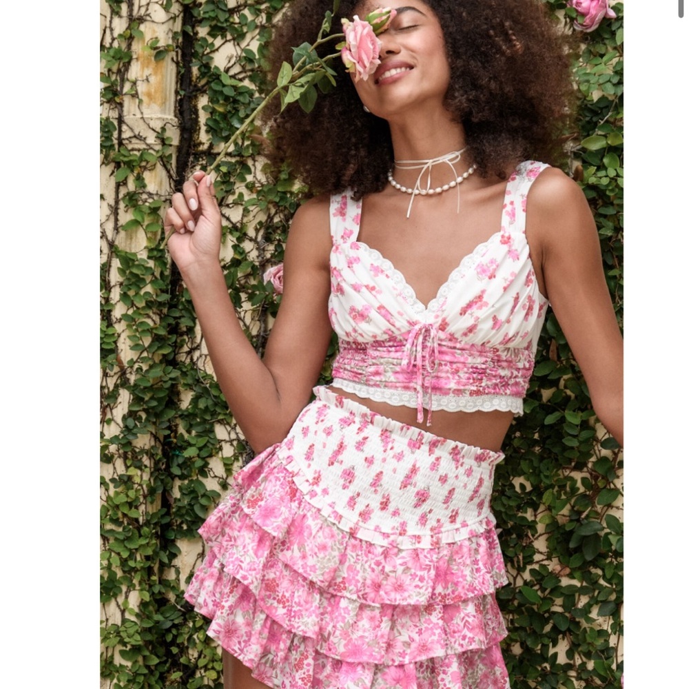Altar'd State Pink Floral Crop Top Small and Skirt Set Medium. Worn once